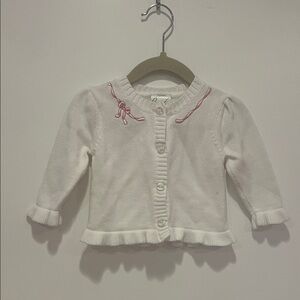 Baby Girl Bloomies White Sweater Cardigan Pink Bow Embroidered Bloomingdale’s